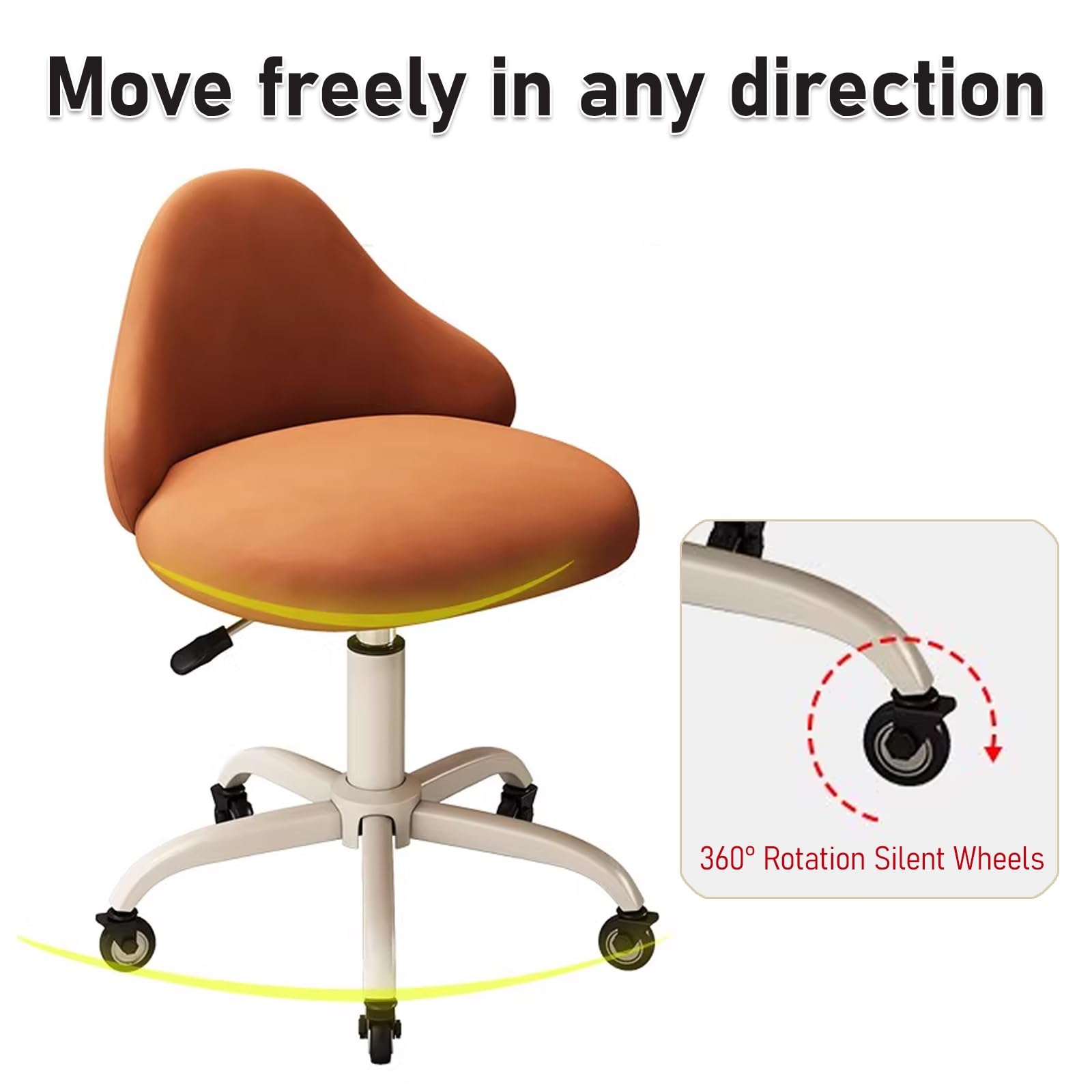 Rollhocker mit Lehne Höhenverstellbar 47-64cm Hocker mit Rollen Bis 150kg Weich Gepolsterter Sitz Drehhocker für Salon Spa und Haushalt(Blue)