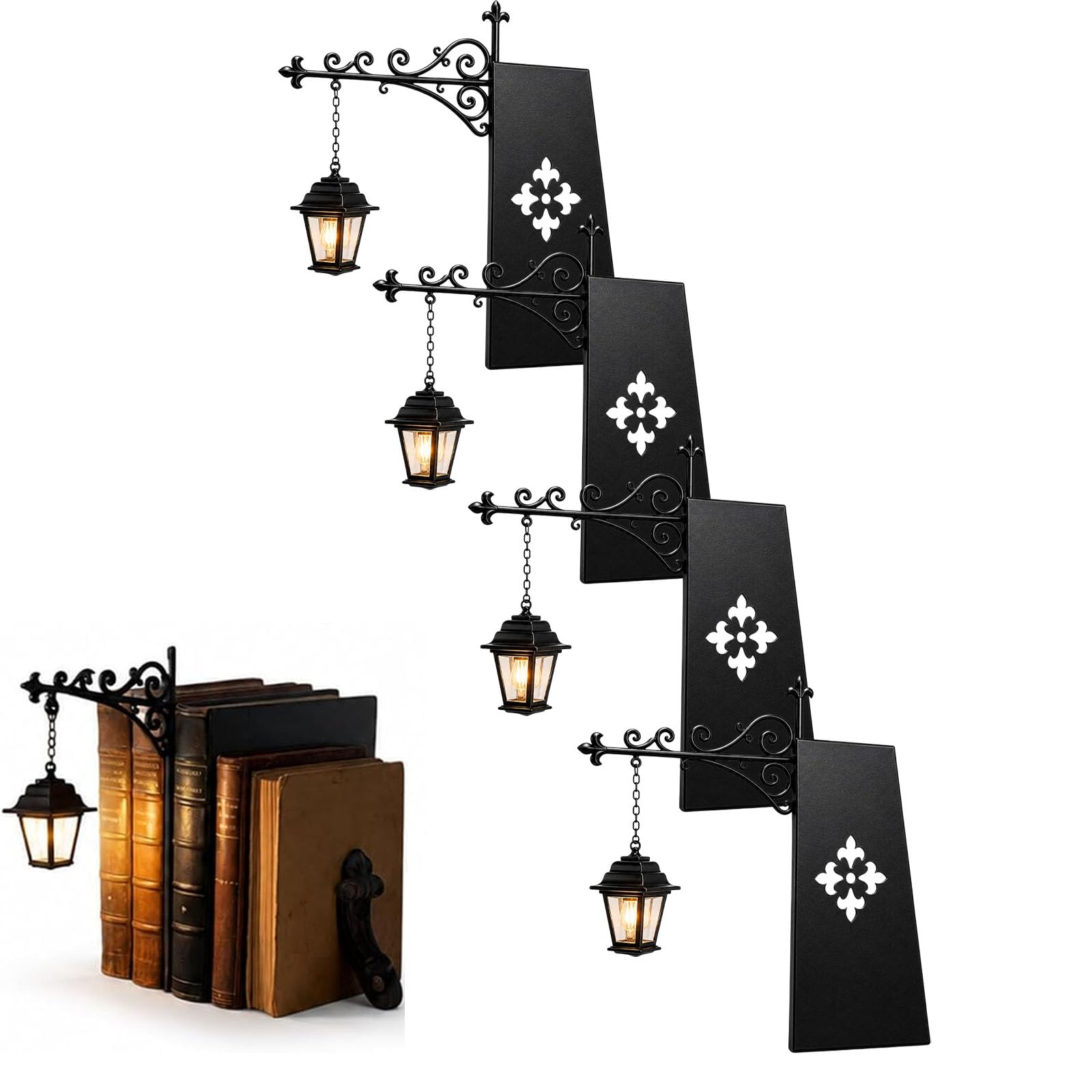 kloiadka Library Lantern Decorative Bookshelf Light, Vintage Miniature Hanging Lantern with Warm LED Light, Iron Bookcase Reading Night Light, Cozy Home Library Decor, Unique Gift for Book Lovers
