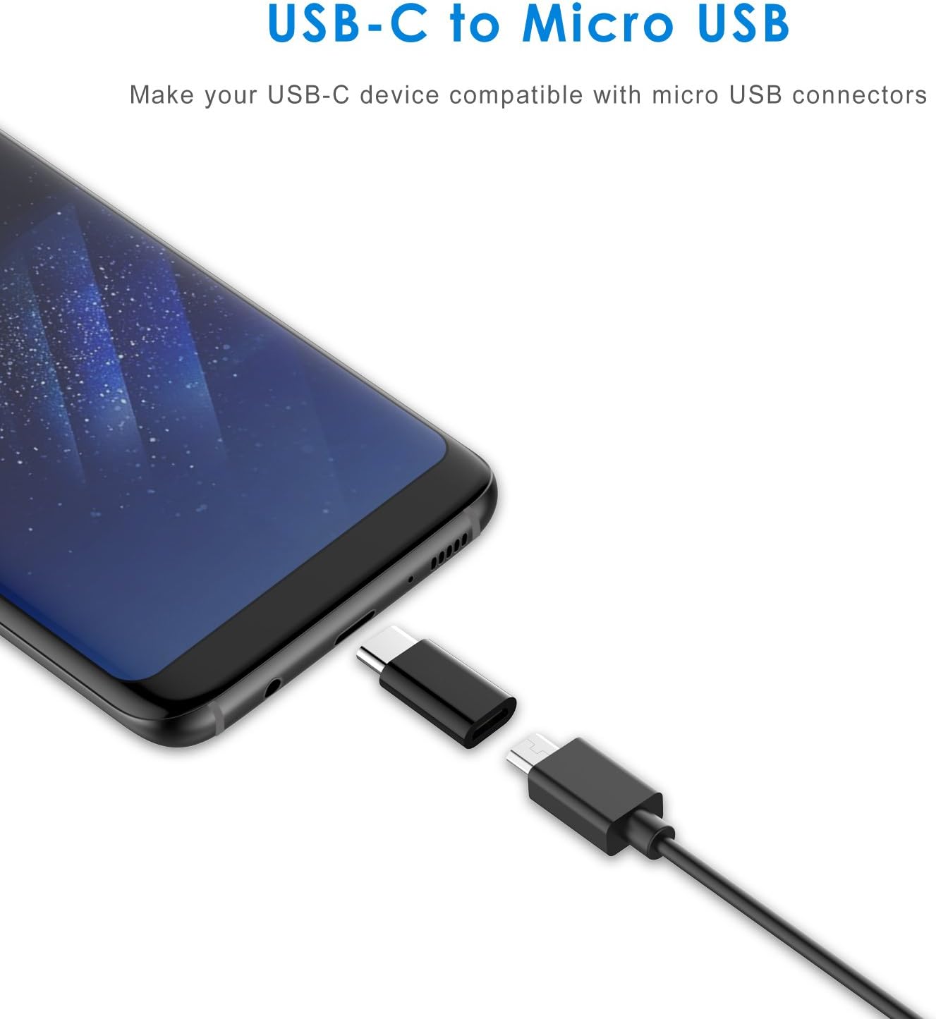 Rankie 2-Pack USB Type-C to Micro USB Adapters (Black)