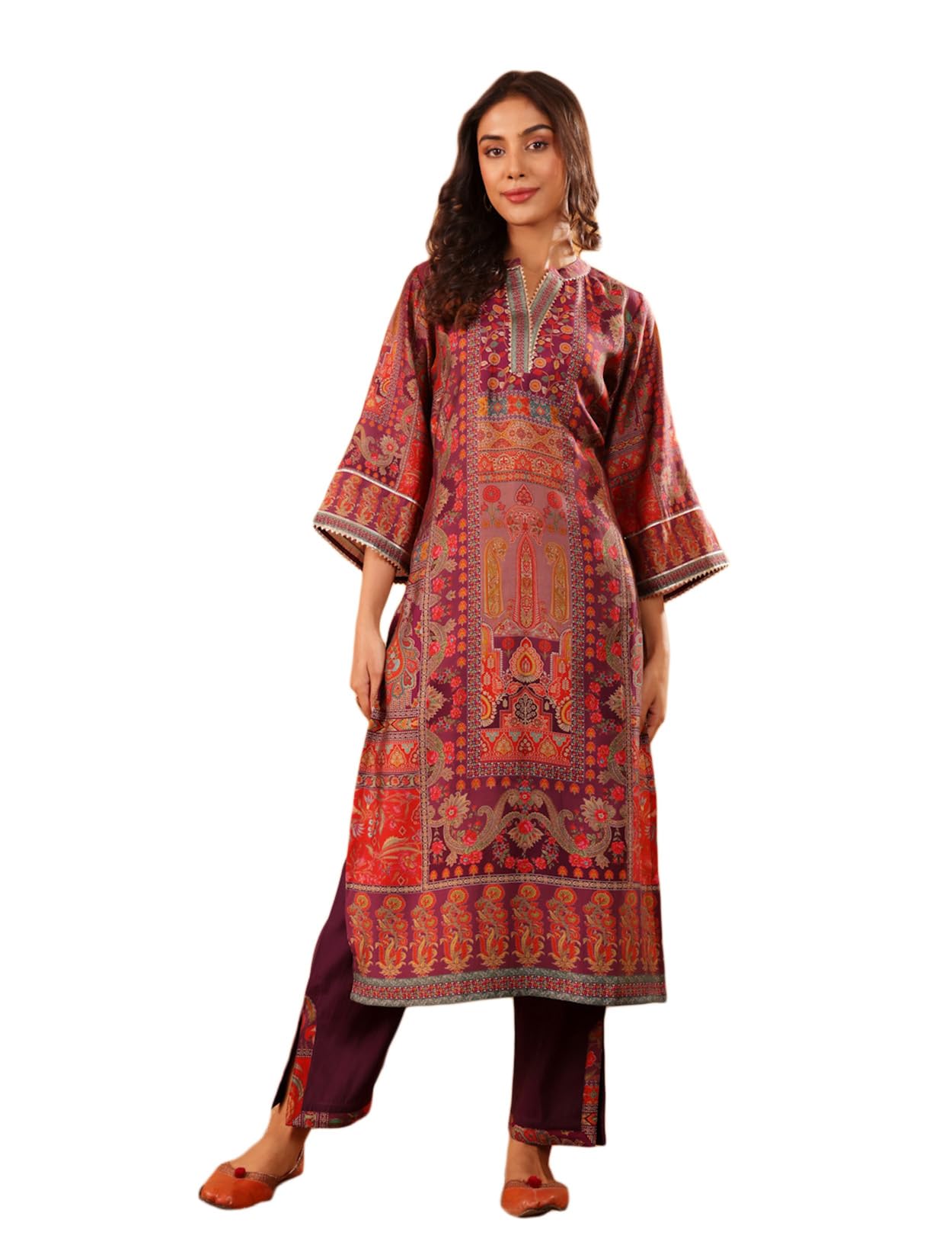 Varanga Women Pink Floral Printed Gota Embellished Flared Sleeve Kurta With Solid Trouser & Dupatta  Elegant Ethnic Set