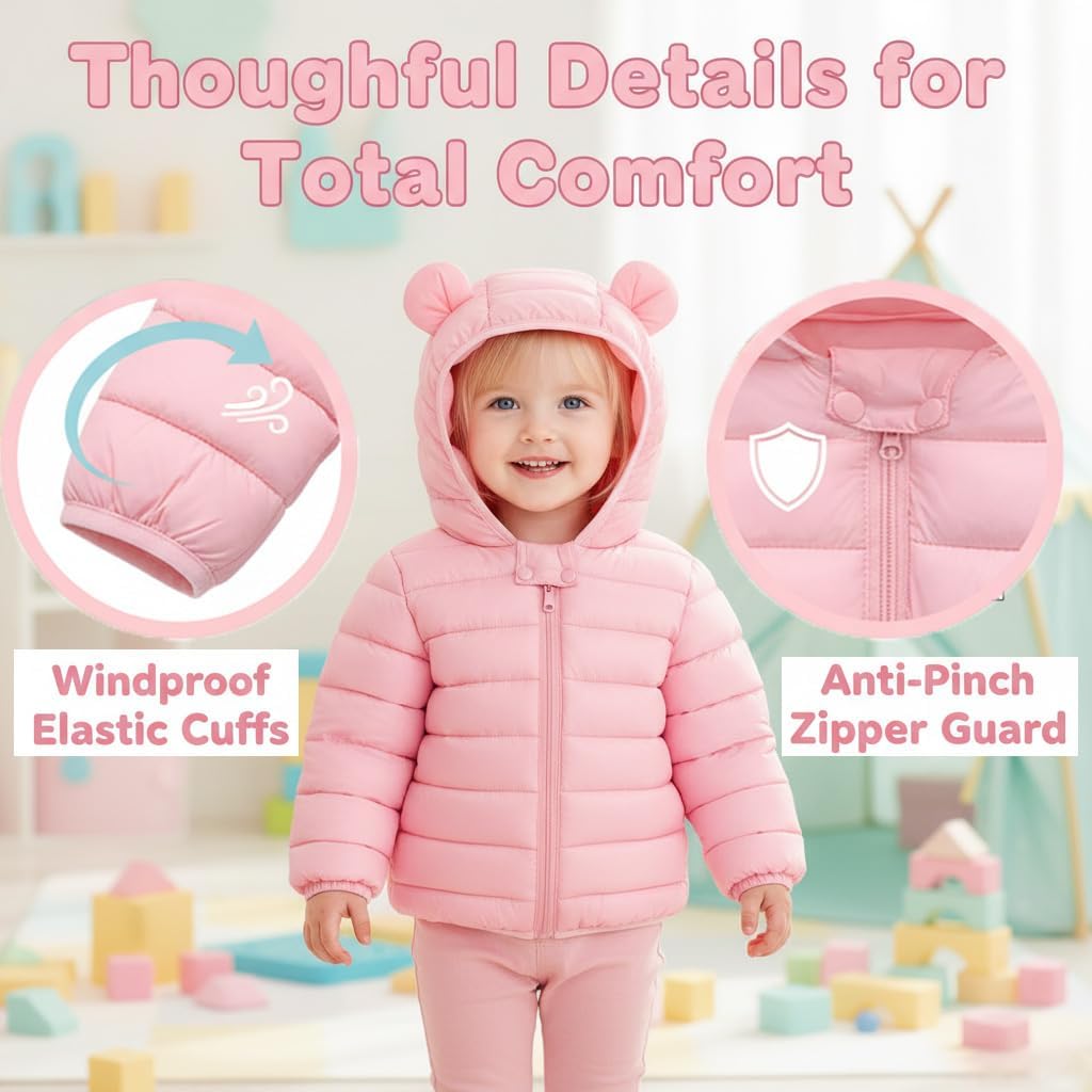 Baby Boys Girls Winter Fall Coats for Kids Toddler Light Puffer Down Jacket with Hoods Infants Padded Outerwear Dark Blue 6-12 Months - Image 4