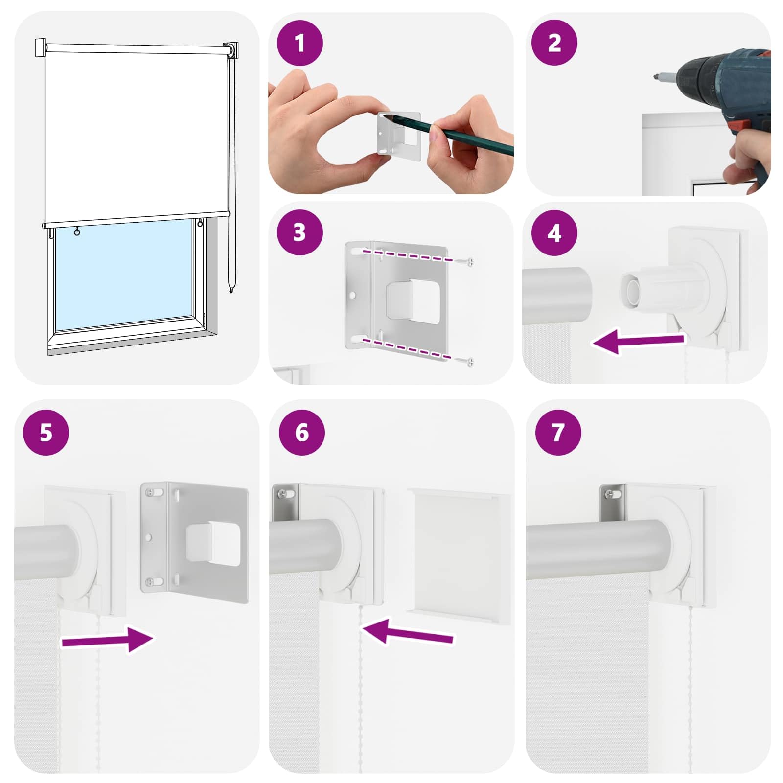 Tenda avvolgibile per esterni, UV, bianco, poliestere | Montaggio a parete o a soffitto, controllo termico, privacy, catena sinistra o destra