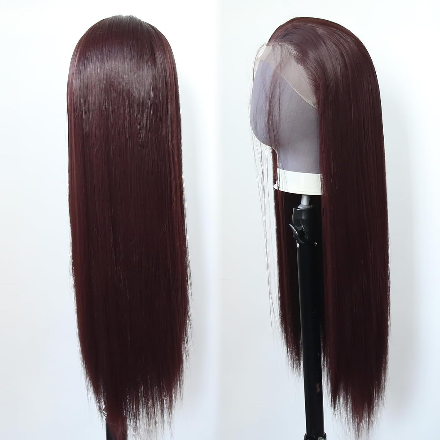 zigzag hair 99J Wig Long Straight 99J Burgundy Synthetic Lace Front Wigs Pre Plucked with Natural Hariline for Fashion Women Heat Resistant Hair Glueless Synthetic Lace Wig (99J)