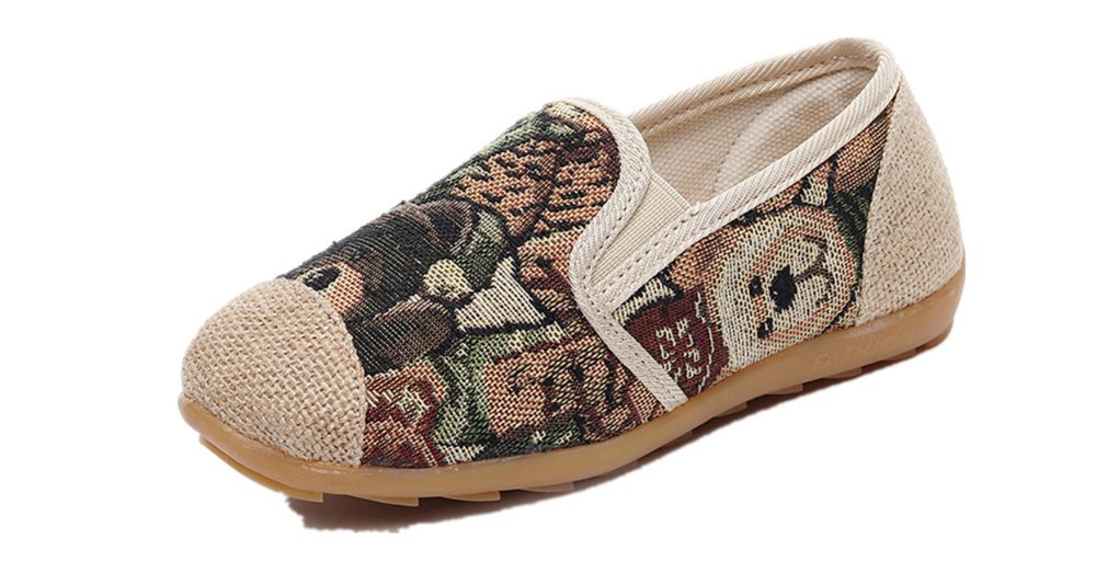 Tianrui Crown Boy's and Girl's Linen Sneaker Loafer Shoes Kid's Cute Flat Shoe Beige