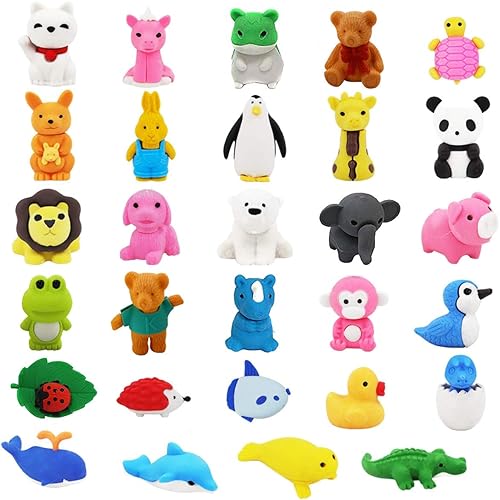 Vista 22 de 70 piezas de borradores de animales de escritorio para niños, premios de aula, borradores de rompecabezas, borradores de animales para caja