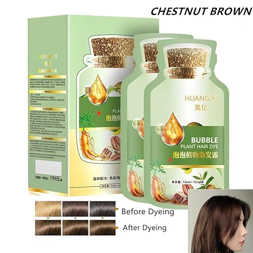 Miniatura 7 de HUANG YI - Tinte natural para el cabello vegetal, nuevo tinte botánico de burbujas para el cabello de 0.7 fl oz, 10 paquetes por caja, extracto de