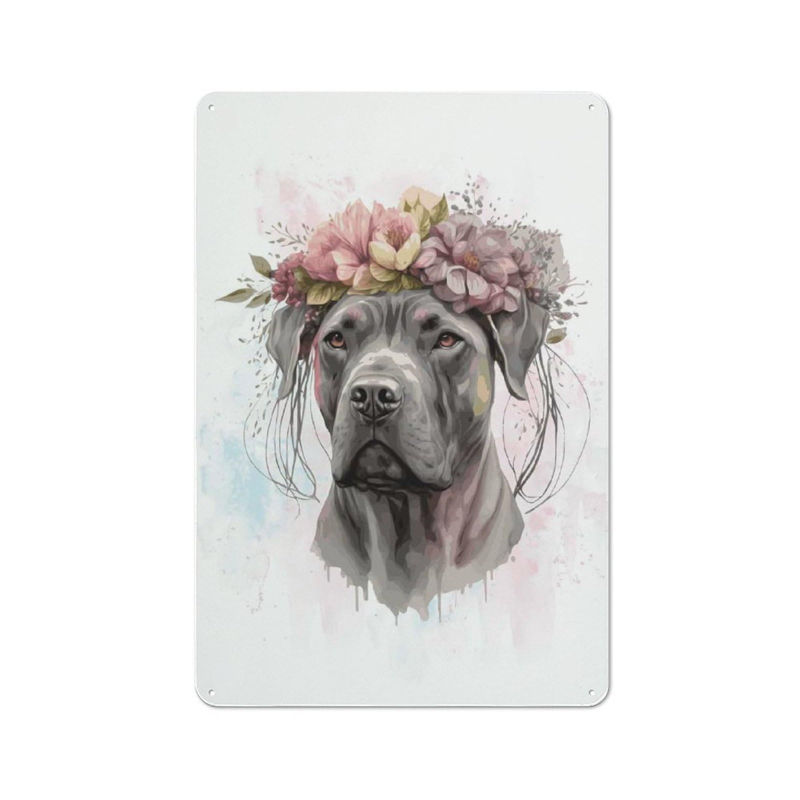 Junmoney Style-13 30X20cm Retro Tin Sign With Floral Cane Corso Painting For Living Room Or Hallway, A Decorative Metal Sign For Living Rooms And Hallways