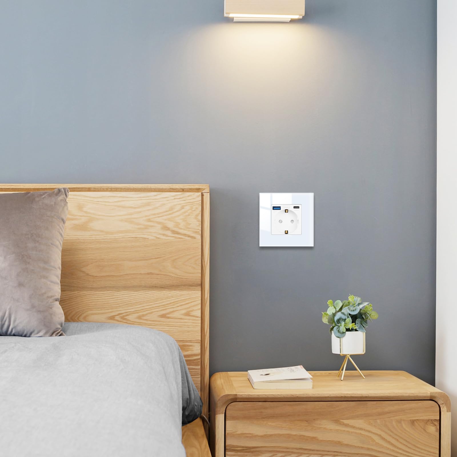JIMEIDA Pack 4 bases con USB 20W cristal blanco de empotrar, 1 compartimento Bases de 16Amp con USB A y Tipo C, 86 * 86mm, 250V