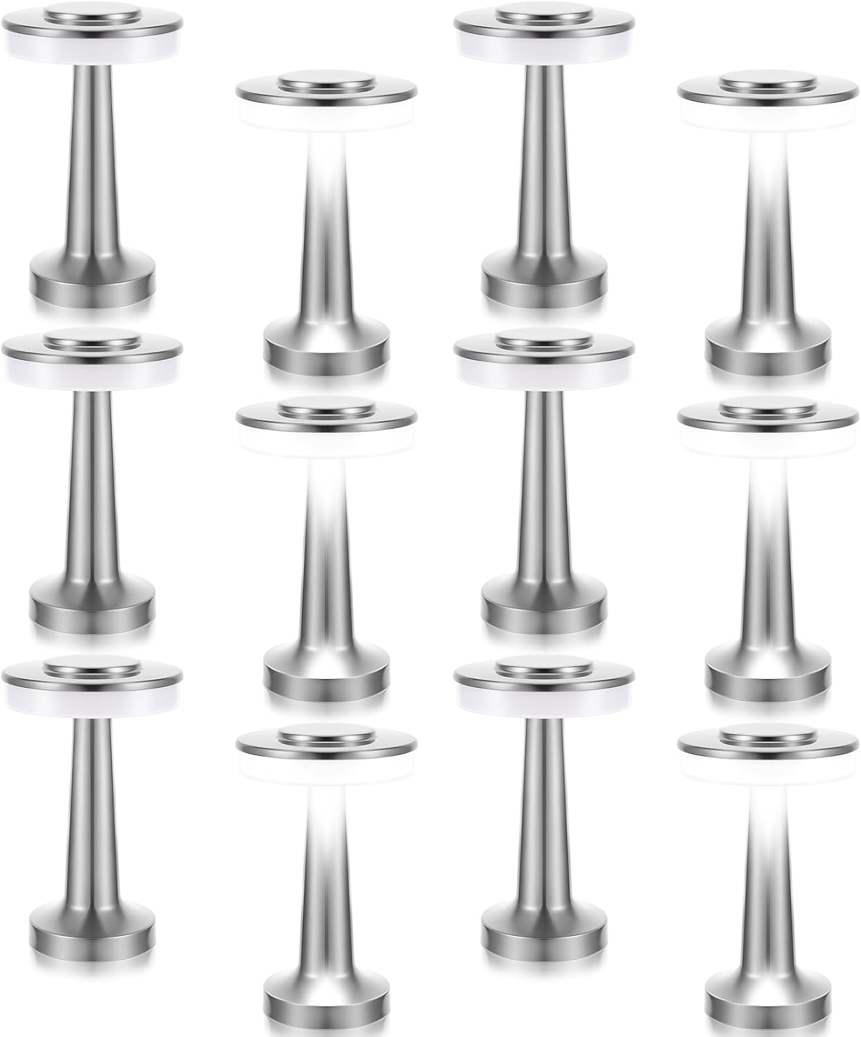 VIHOSE 12 Pcs Silver Cordless Table Lamps LED Portable Rechargeable Table Lamp with Touch Sensor 3 Color Dimming up to 15 Hours Battery Desk Light for Restaurant Nursery Living Room