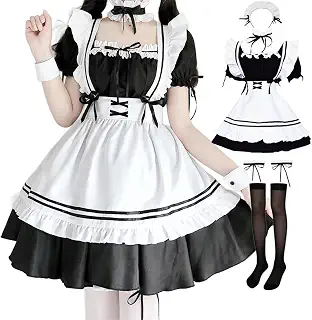 [GEAHOL] メイド服 コスプレ コンカフェ メイド エプロン 定番 ショート丈 10点セット メイドコスチューム 仮装 レディース メンズ セット 一式 こすぷれ イベント パーティー 大人 男女兼用