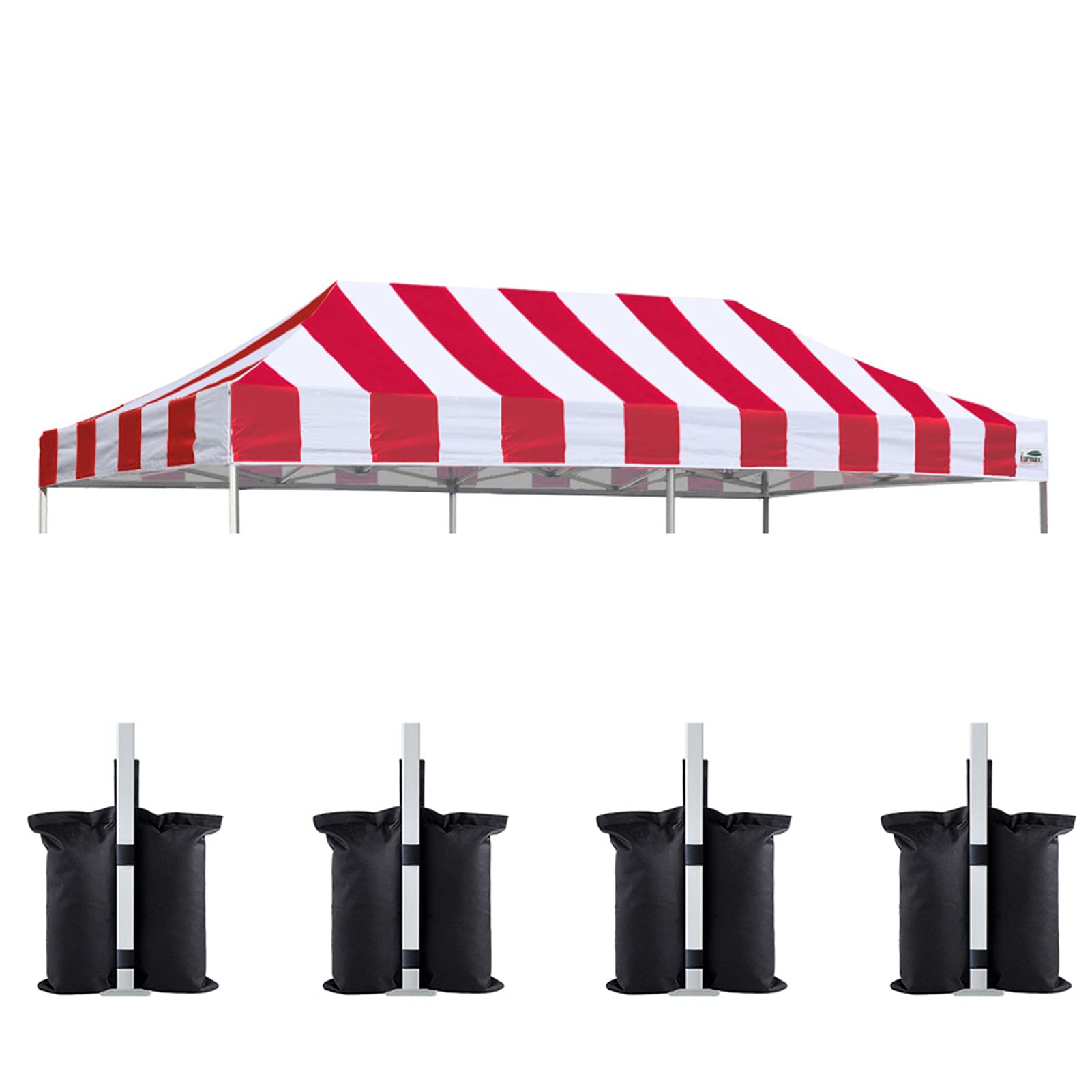 Eurmax USA 10x20 Pop Up Canopy Replacement Top,Universal Instant Canopy Cover ONLY,Heavy Duty UPF 50+ UV Protection,Water &amp; Wind Resistant Tarp,30+ Colors Available,Bonus 4 Sand Bags (Stripe Red)