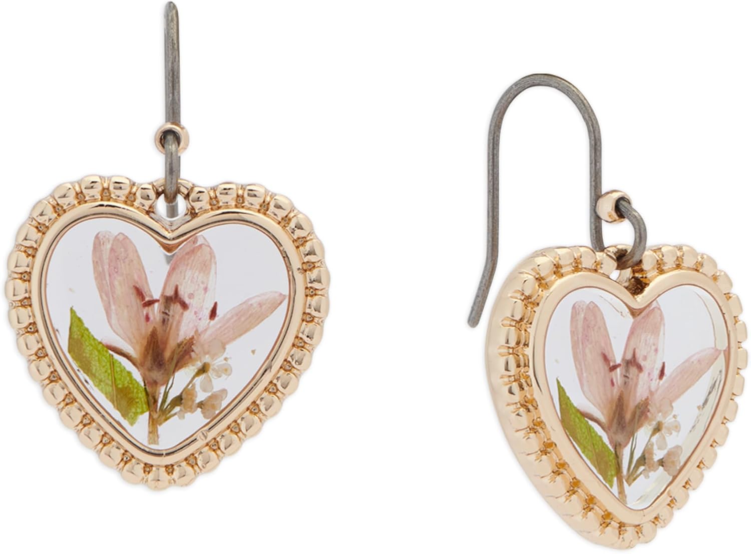 Lucky Brand Women's Pressed Flower Heart Drop Earring, Gold, Unsized