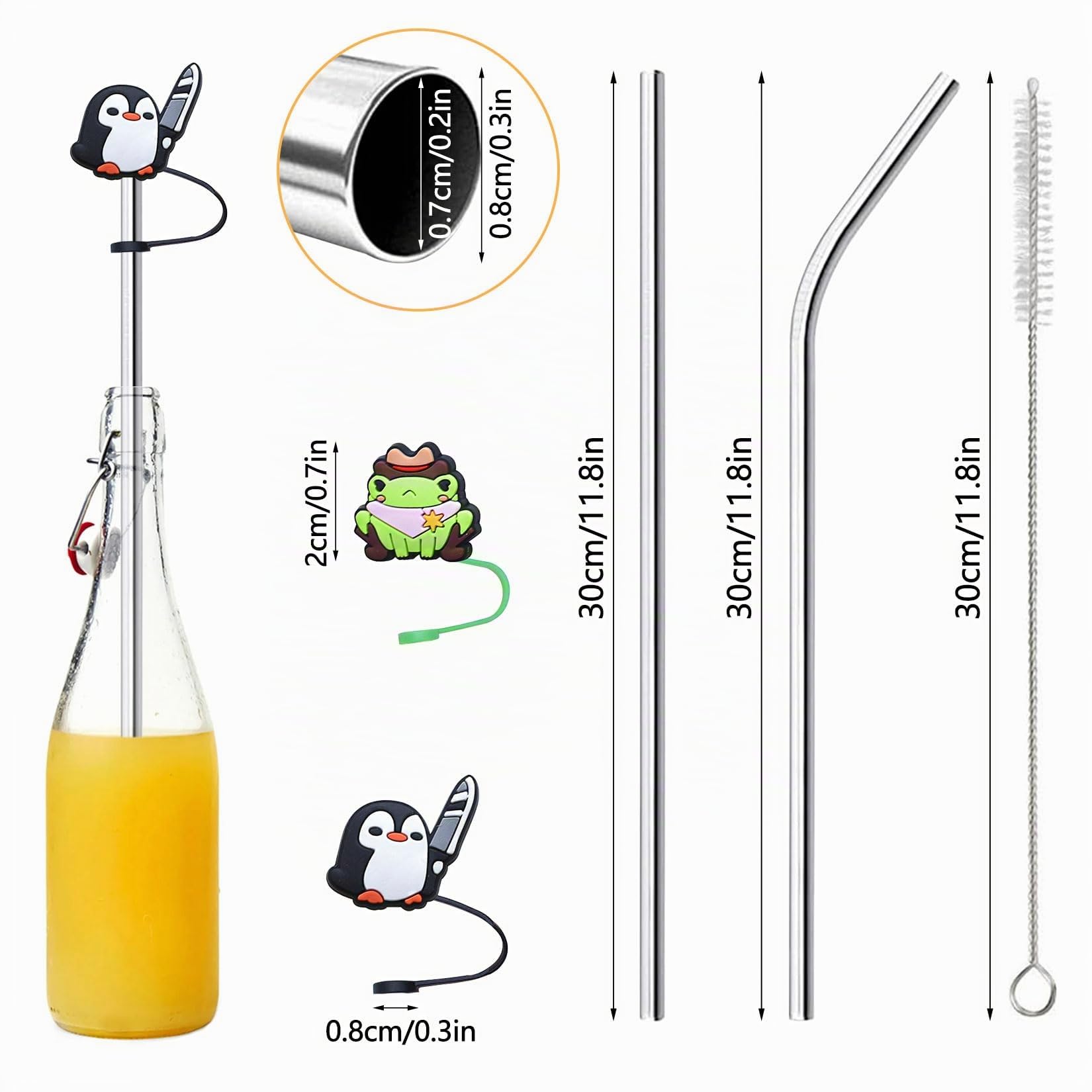 8 pajitas de acero inoxidable reutilizables, 30cm de largo, aptas para lavavajillas, con 2 cepillos de limpieza