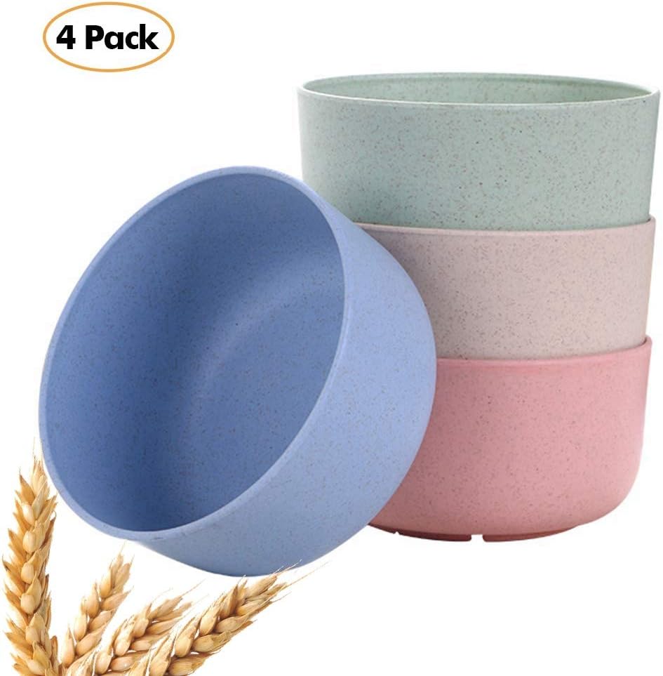 Unbreakable Microwavable Bowls for Kids - 4 Pack Wheat Material Cereal Bowls Set Assorted Colors - Dishwasher & Microwave Safe - Reusable Snack Bowls that Don't Get Hot for Cereal, Salad, Noodle, Soup