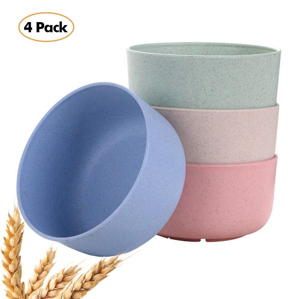 Unbreakable Microwavable Bowls for Kids - 4 Pack Wheat Material Cereal Bowls Set Assorted Colors - Dishwasher & Microwave Safe - Reusable Snack Bowls that Don't Get Hot for Cereal, Salad, Noodle, Soup