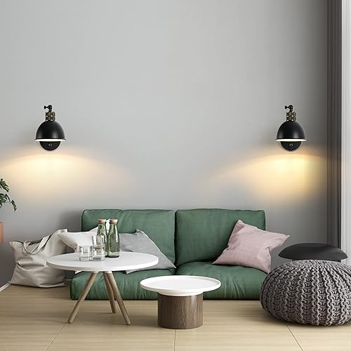 Miniatura 7 de Juego de 2 apliques de pared enchufables con brazo oscilante con interruptor regulable, estilo granja 2 en 1, aplique de pared con cableado, lámpara