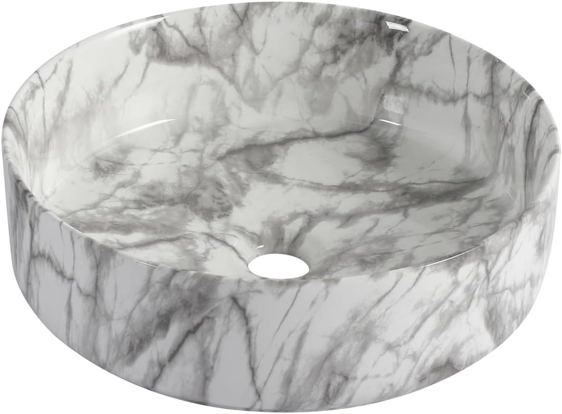 Ceramic Round Above Counter Bathroom Sink Art Basin White+Gray Stylish Appearance Decor Elegant Finish