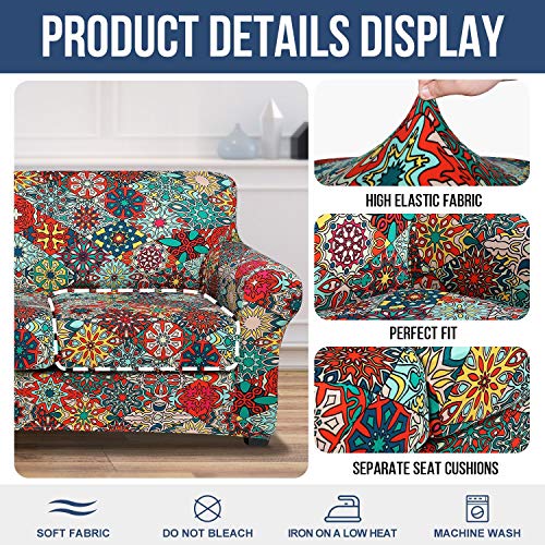 Hyha Couch Cover, Sofa Covers, Floral Pattern, Stretch, Printed, 4 Pieces, Sofa Slipcovers, For 3 Separate Cushion Couch Sofa, Washable Furniture Protector For Dogs (Sofa, Diamond Mandala) #TOP3