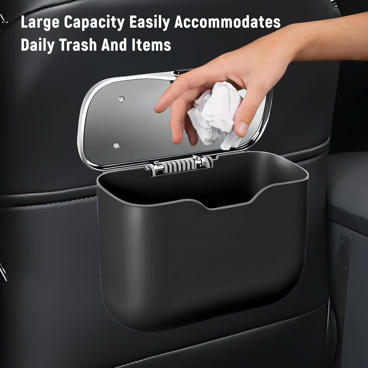 Car Trash Can with Lid, Hanging Leakproof Garbage Container Storage Box for Side Door Back Seat, Mini Waterproof Dustbin Multipurpose Storage Organizer for Car Home Office (Black)