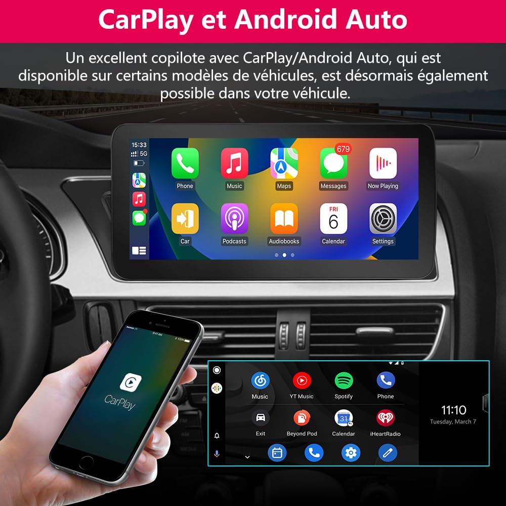 AWESAFE Autoradio pour Audi A4 B8/A5 2009 2010 2011 2012 203 2014 2015 2016 | Compatible MMI d’Origine | CarPlay sans Fil & Android Auto | Écran Tactile 10,25" | 4 Go + 64 Go