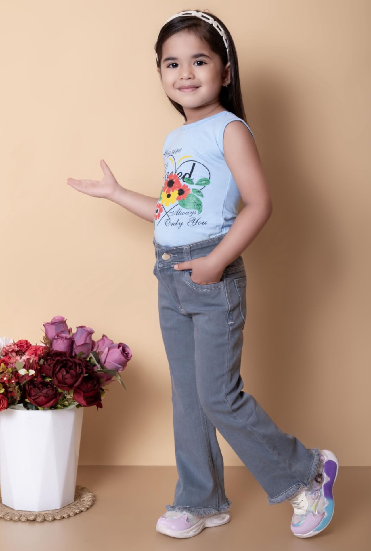 Girls Premium Flared Bootcut Denim Jeans, Furred (in, Age, 11 Years, 12 Years, Regular, Grey) 2