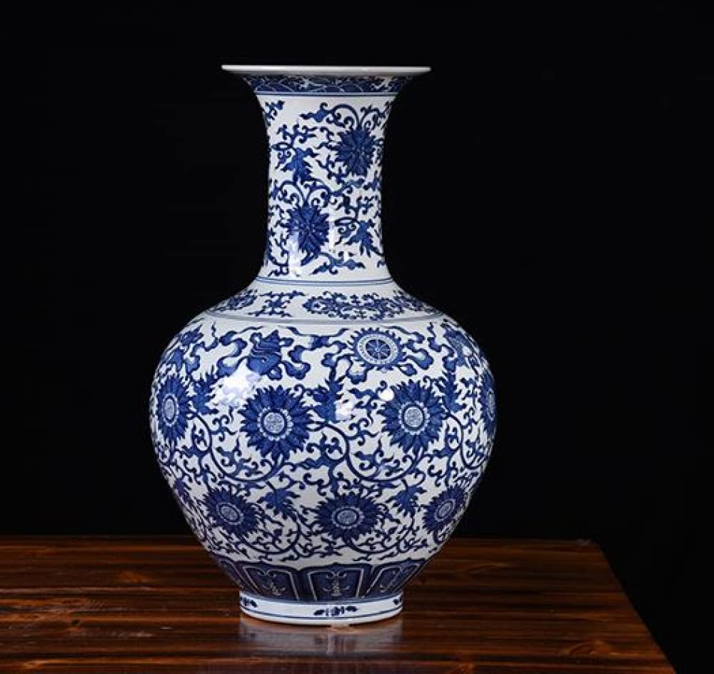 Dekorative Vase aus Porzellan, Retro-Stil, Blau und Weiß, für Zuhause, dekorative Vase, große Ornamente - A