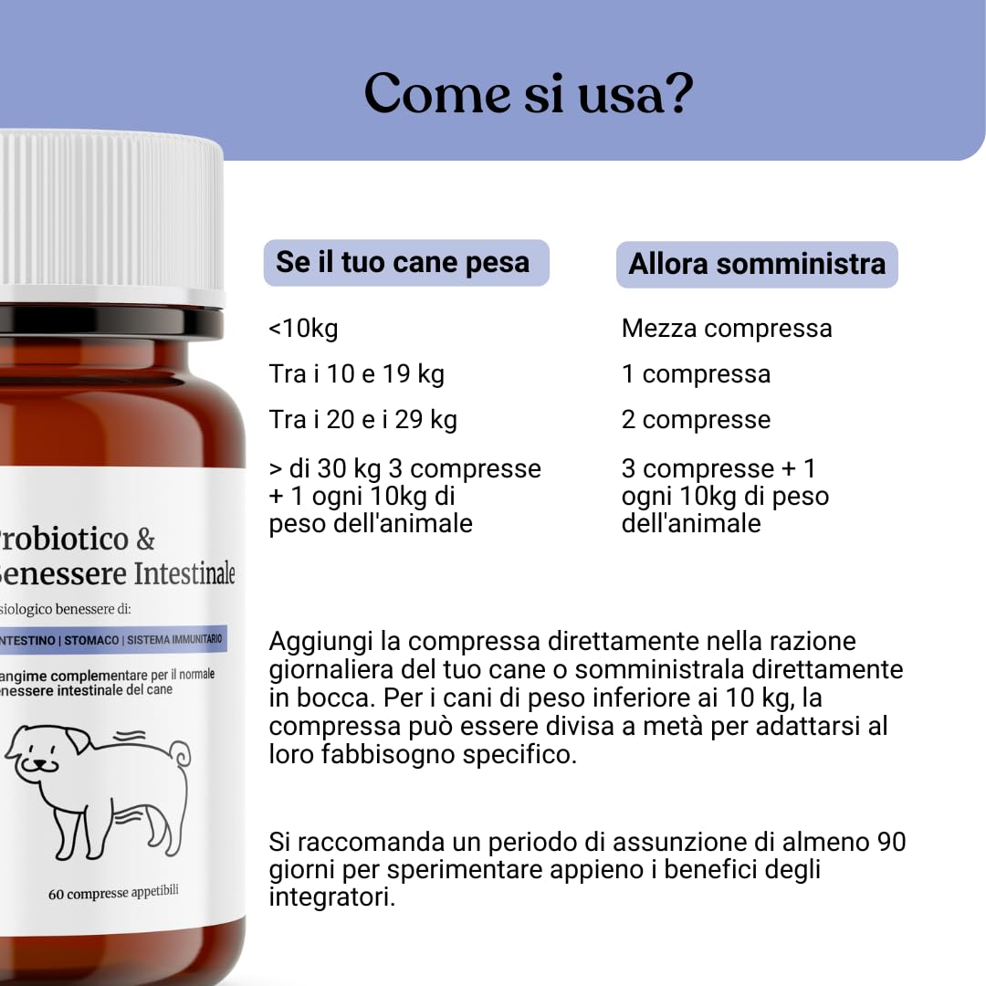 Bau Probiotici per Cani, Fermenti Lattici Cane, Supporto Gastrointestinale Cane, Probiotico Digestivo per Cani Prurito, Integratore Diarrea Cane con Ingredienti Naturali, Probiotico Cane -60cps