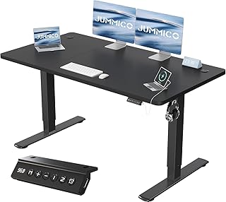 Height Adjustable Desk, Electric Adjustable Desk with Smart Panel USB Charger, Standing Desk with Memory Functions, Standing Desk 140 x 60 cm, Black