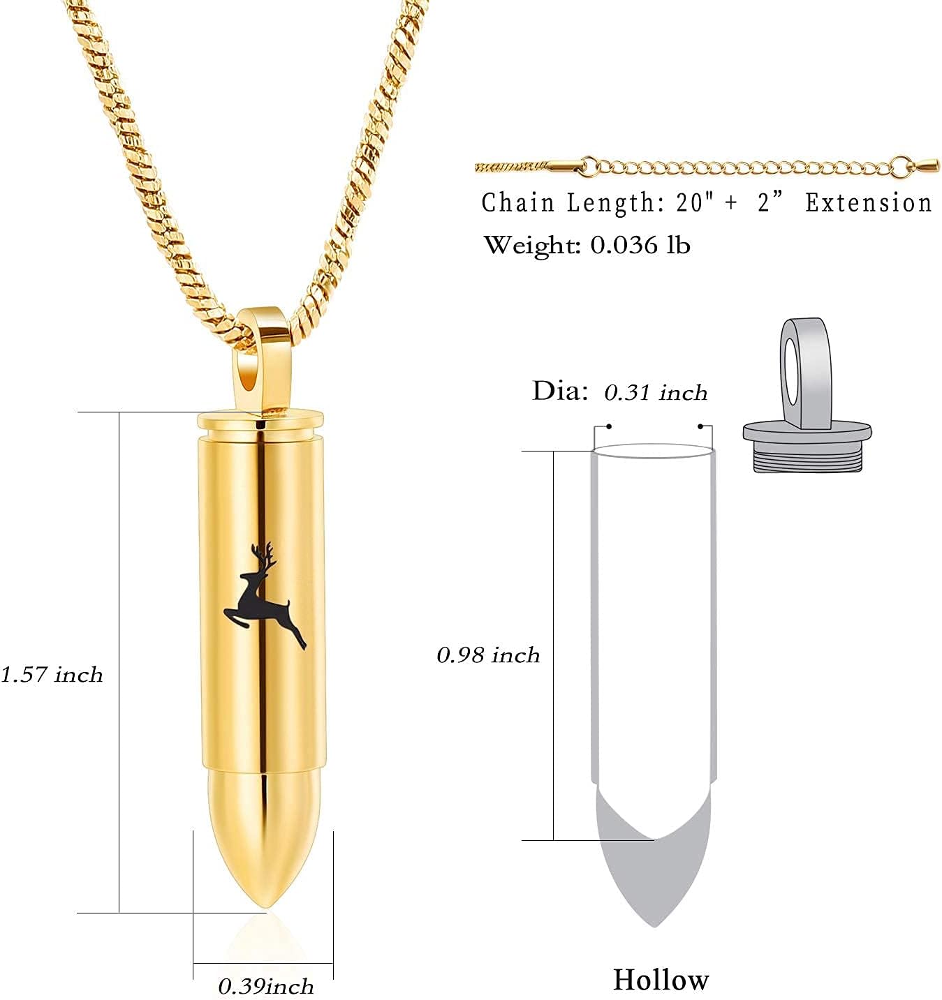 Yinplsmemory Cremation Jewelry for Ashes Locket Deer Bullet Pendant Urn Necklace for Ashes Keepsake Memorial Jewelry for Ashes for Dad Papa - Image 2