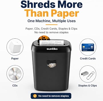 Suntiko 14-Sheet Cross Cut Heavy Duty Paper Shredder for Home Office | P-4 Security Level, Jam-Proof System, 6.6Gal Bin, Shredder for CDs & Credit Card,ETL Certified