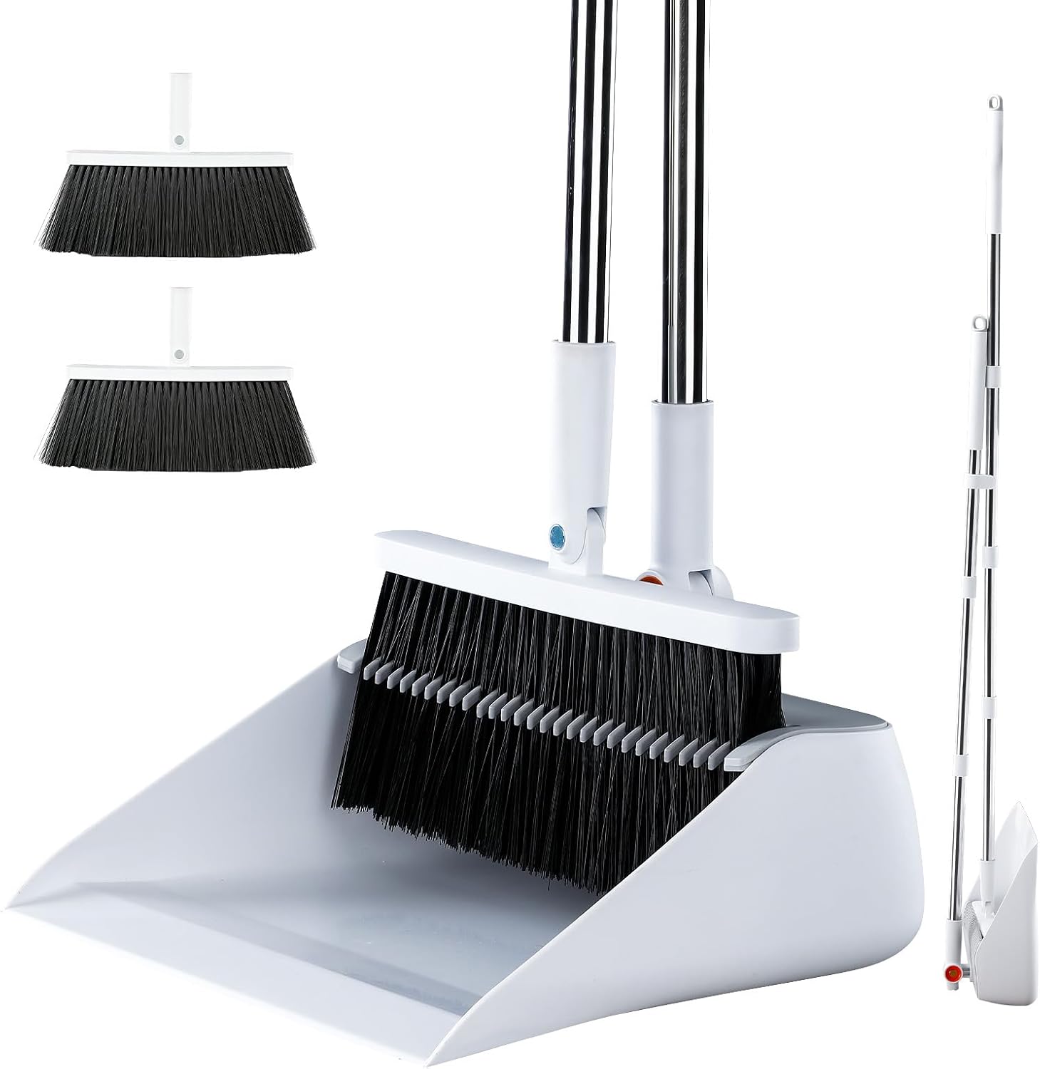 MOPALL Broom with Dustpan Combo Set with 53" Extra Long Handle, Self-Cleaning Dustpan Teeth for Dog Cat Hair, 180° Swivel Brooms Head, Upright Standing for Sweeping Indoor, Includes 2 Broom Heads