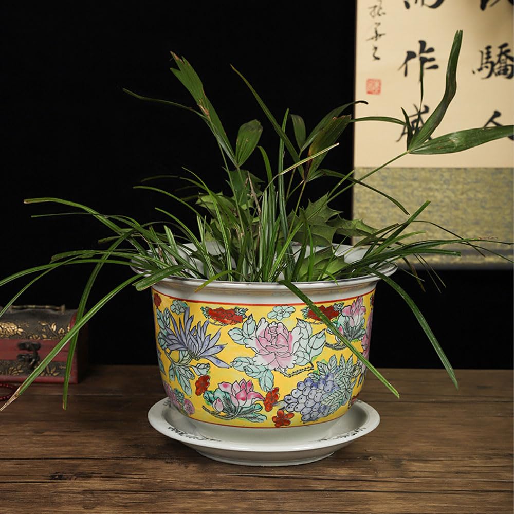 DFGHNBVC Chinese Ceramic Planter Porcelain Flower Pot Hand Stacked Glaze Bonsai Pot Decorative Plant Pot Jingdezhen Pastel Porcelain Planter For Table Centerpiece Home Office Decor,D-17 * 12cm