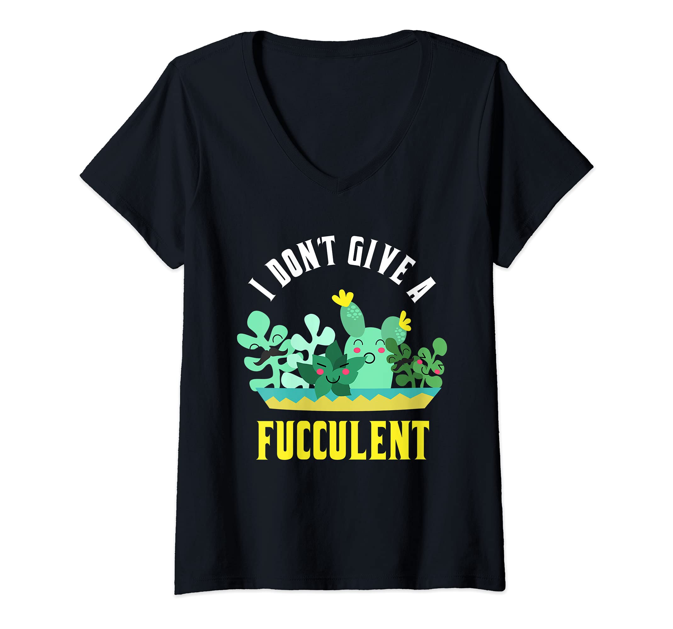 Womens Fucculent Line Art Tshirt V-Neck T-Shirt