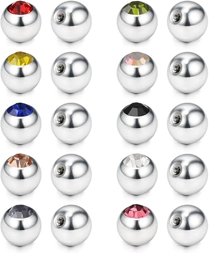 Miniatura 2 de Ruifan - 60-80 unidades, bolas de repuesto de acero quirúrgico 316L, joyería corporal, piercing, 16G 14G, producto unisex, para roscar en barra