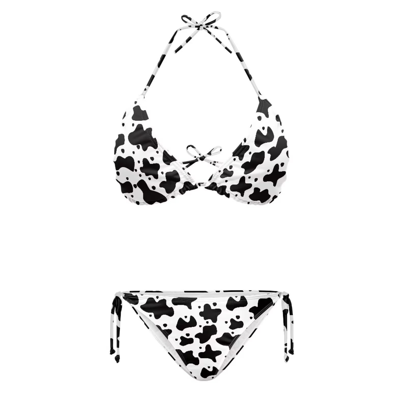 Suhoaziia Cow Pattern Two-Piece Swimsuit Set for Women Plus Size Tie Side Triangle Bikini Swimsuits Slimming Halter Bikini Sets for Summer Beach