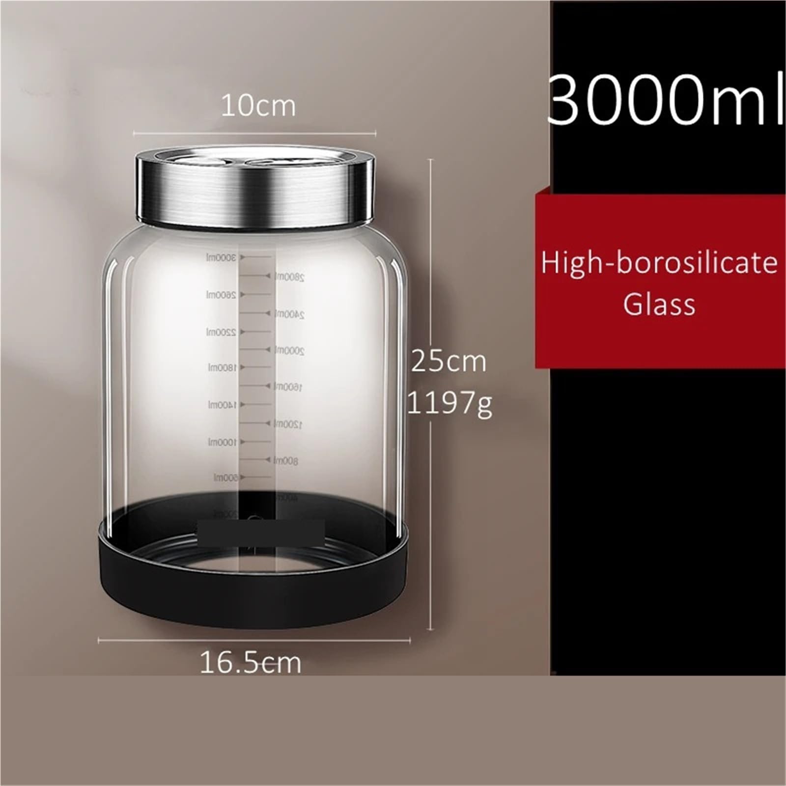 Tarro de conservación Frasco de fermentación vidrio con alto contenido borosilicato, salida automática aire -20~120℃, refrigerador reforzado 1500~3000ml(3000ml)