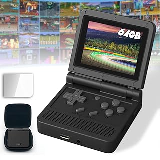 V90 Handheld Game Console 3 inch Retro Clamshell Games Consoles Built-in Rechargeable Battery Portable Style Flip Hand Held Game Video Consoles System Black 64GB