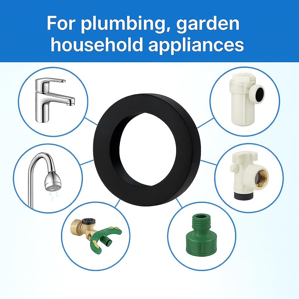 50-Pack 1/2 Inch Rubber Washer Gaskets – Flat Hose Washers for Garden Hose, Faucet, Shower Head, Leak-Proof O-Ring Seals for Plumbing and Outdoor Use