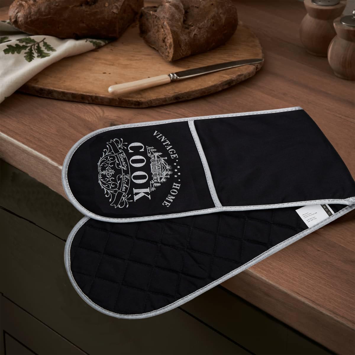 Premier Housewares Podwójna rękawica do piekarnika, Vintage Home Black Edition, na zewnątrz: 100% bawełna