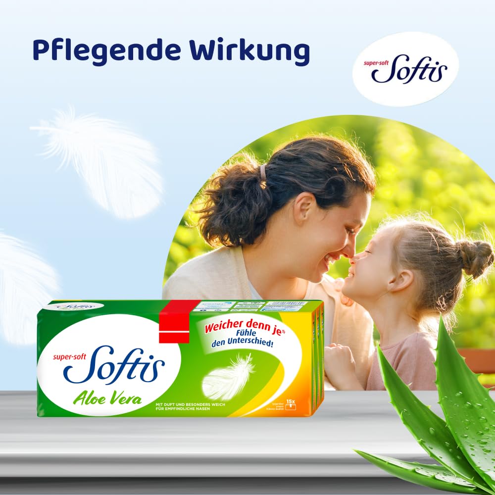 Softis Aloe Vera, 300 (30 x 10) Päckchen Taschentücher, 4-lagig | Taschentücher mit feinem Duft und Aloe Vera Lotion, Seitliche Öffnung zur hygienischen Tuchentnahme, FSC-zertifiziert
