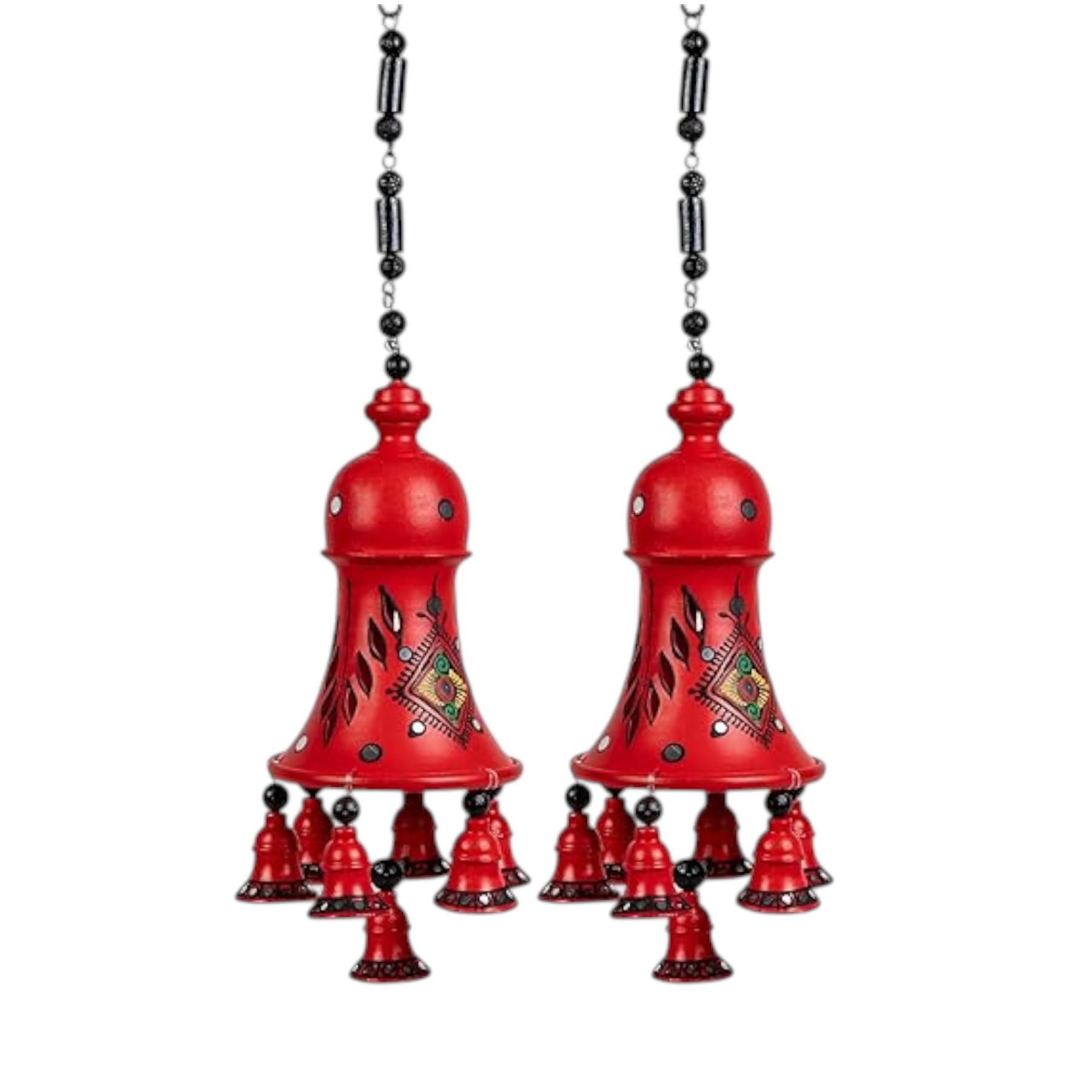 Terracotta Decorative Hanging Bell | Traditional Clay Wind Chime | Handcrafted Hanging Dome | Spiritual & Festive Décor | Hand-Painted Clay Craft for Home,Garden & Temple(Big, Red, Pack of 2)-image-40