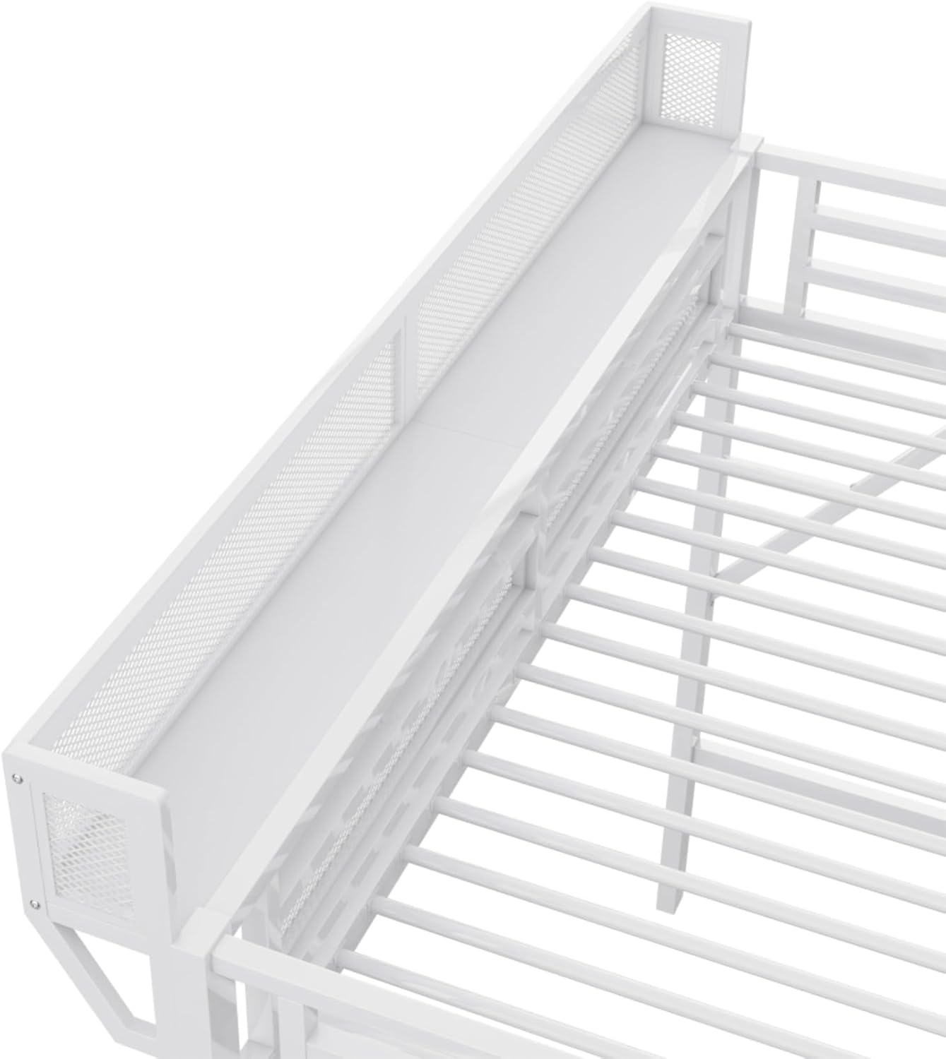 Twin Size Convertible High Loft Bed with Storage Stairs, Shelves and Wardrobe, Metal Loft Bed Frame with Safety Guardrail, Space Saving, for Kids, Boys, Adults, White