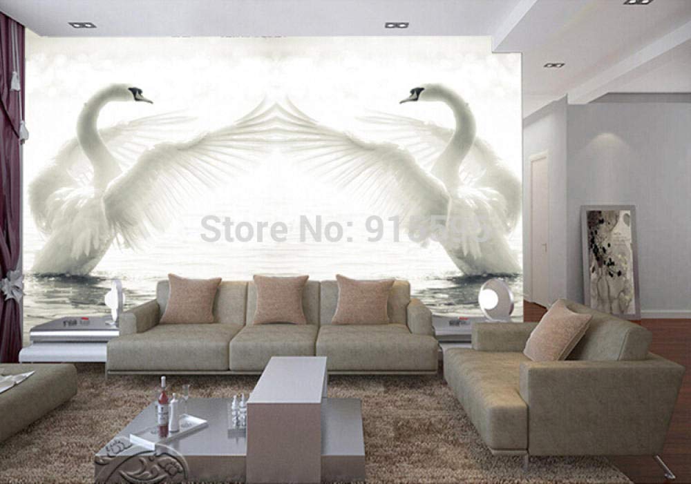 Papier peint intissé cygne 3D pour créer une ambiance sereine sur votre mur TV
