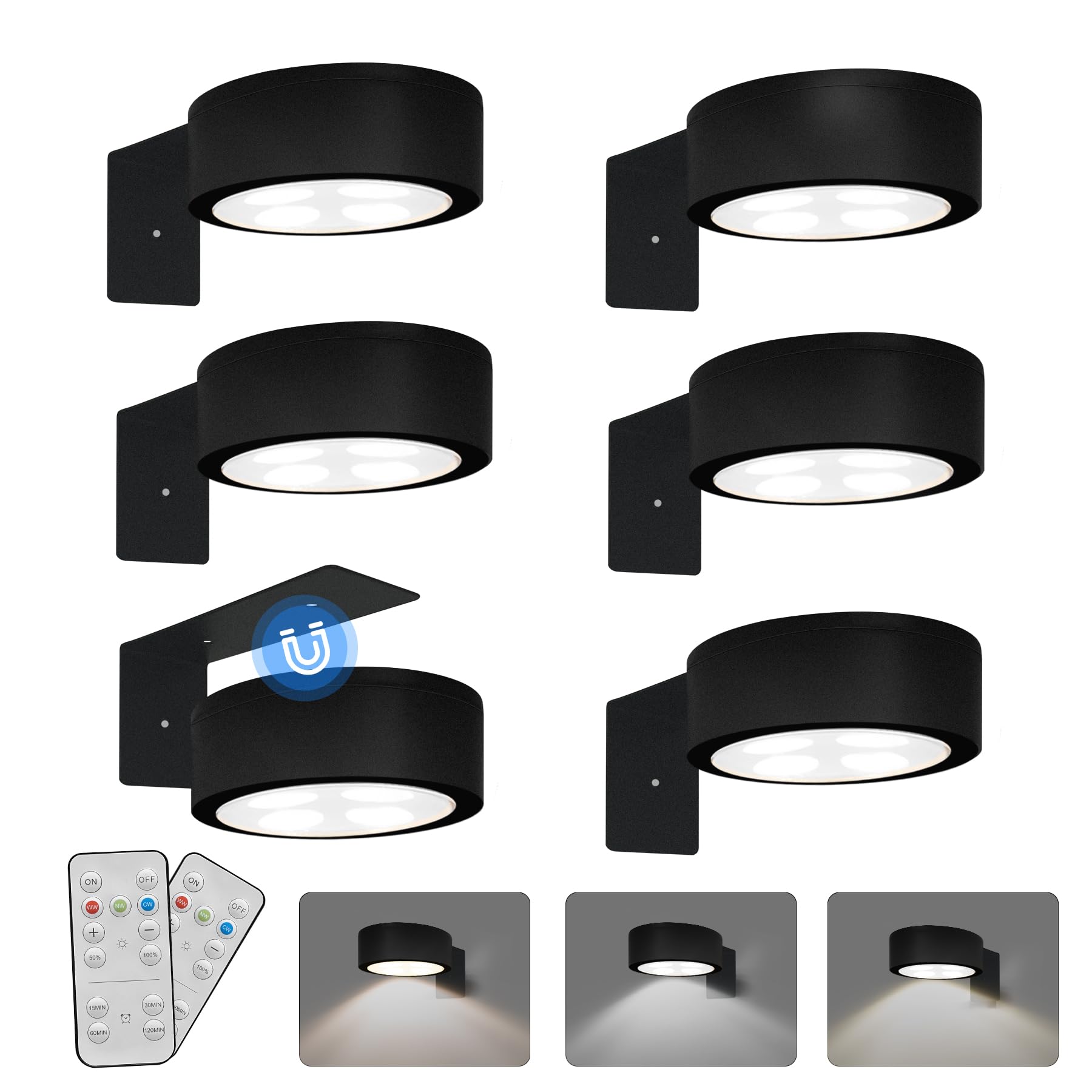 Confezione da 6 luci magnetiche per quadri a batteria, con 3 modalità di illuminazione, telecomando e timer dimmerabile, luce per esposizione artistica, cornici ritratti, decorazioni da parete senza
