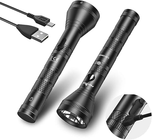 Linterna táctica recargable de alto lúmenes, luz de flash súper brillante recargable por USB, 4 modos, linternas LED impermeables IPX6 para