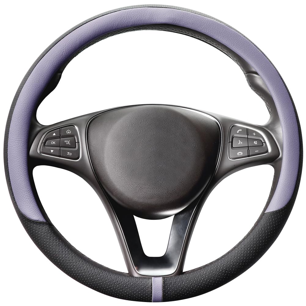 COFIT Microfiber Leather Steering Wheel Cover, Anti-slip Universal Protective Wrap, Car SUV Truck Interior Decor Accessories, Size M 37-38cm Grey and Black — view 12