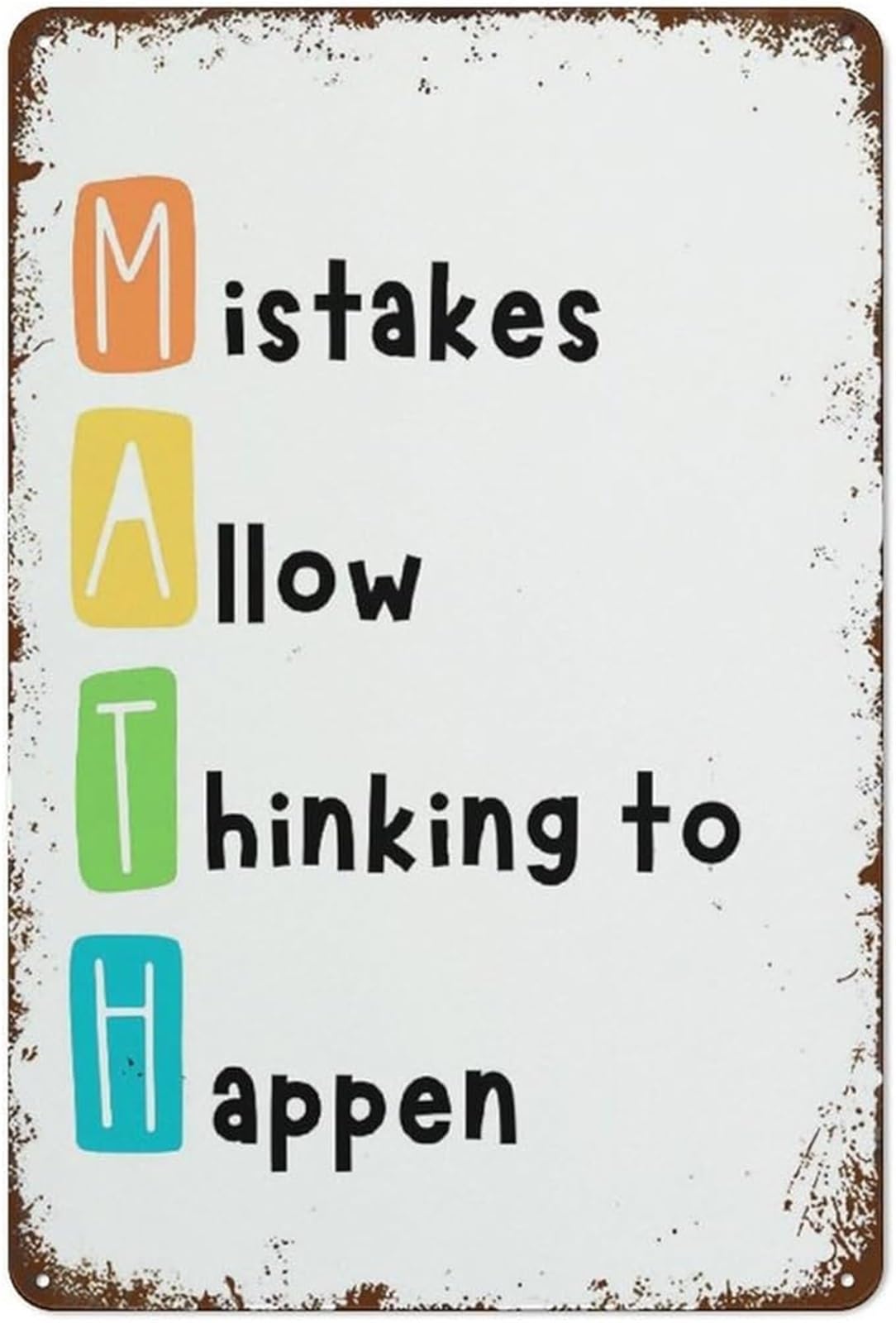 IDGTTLDF Retro Tin Sign Mistakes Allow Thinking to Happen Funny Math Humor Vintage Metal Sign for Classroom Home Office Study Room 8 X 12 in