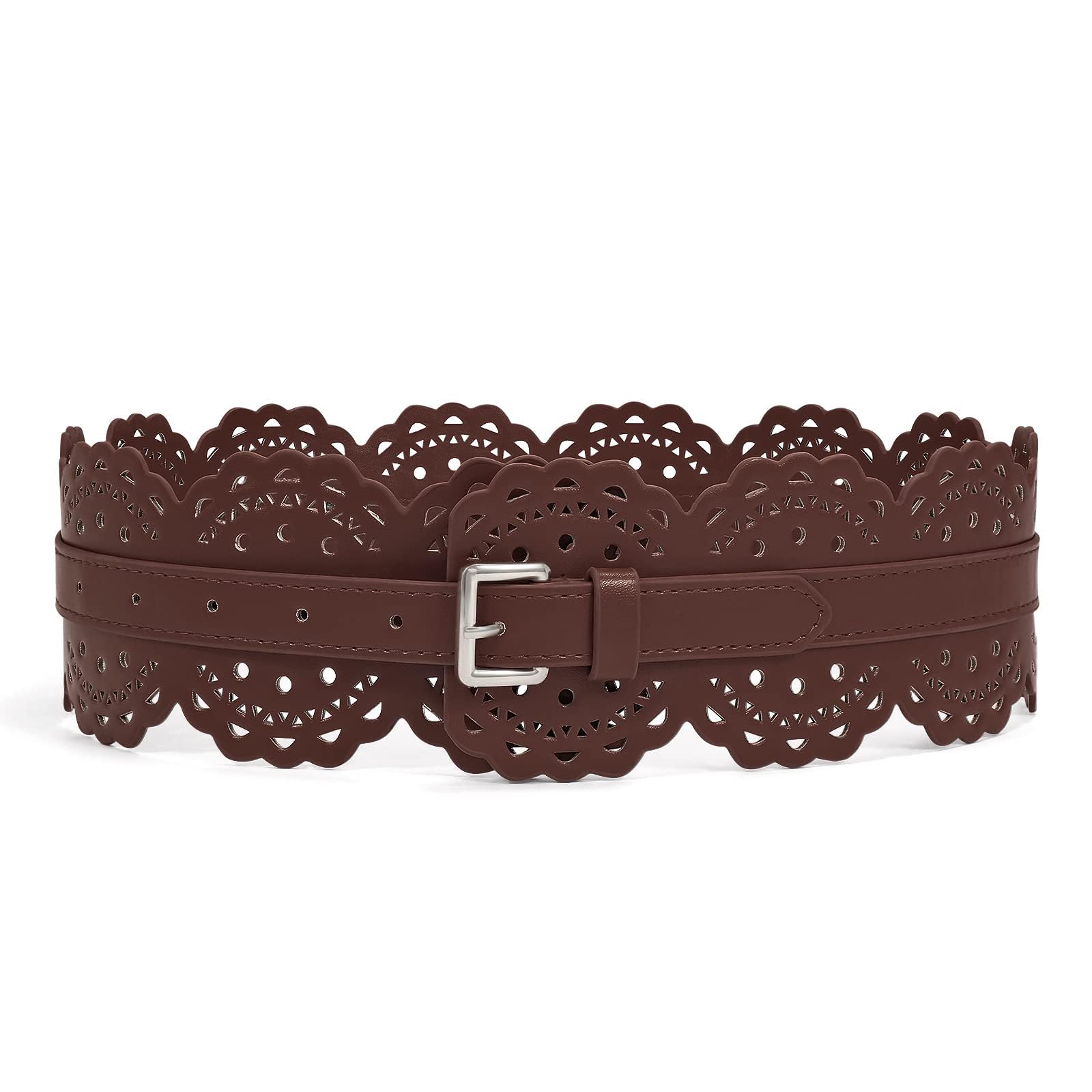 Womens Wide Vintage Leather Belt - Chunky Waist Belt with Prong Buckle for Dresses