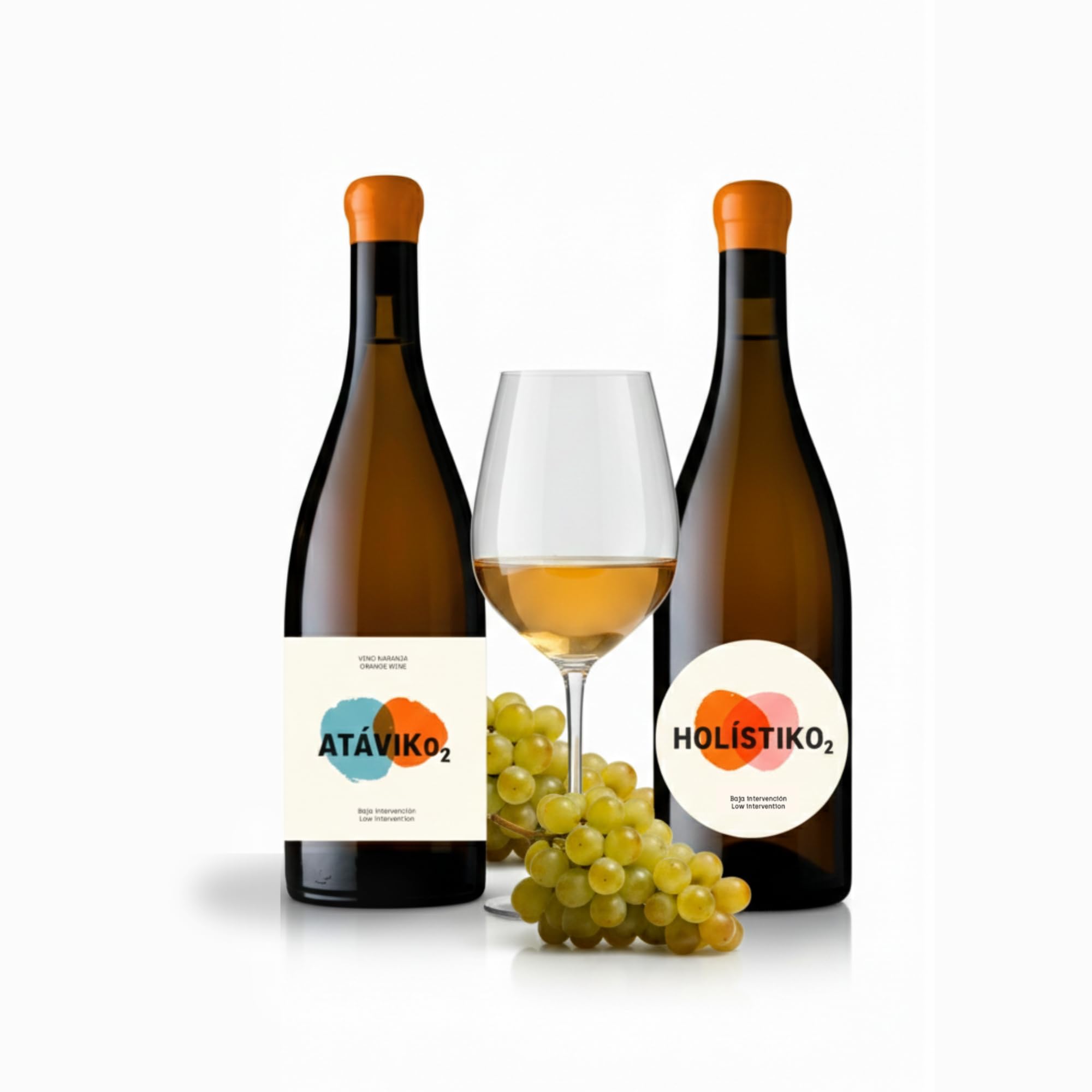 Vino Naranja, Uva Blanca Garnacha, Macabeo (Viura), Sumoll, Merseguera, Vino Seco, Aroma Afrutado [PACK 2] Pescado Carne Marisco Queso, Crianza Ánfora Damajuana, Eco, ATÁVIKO2 2023 + HOLÍSTIKO2 2024