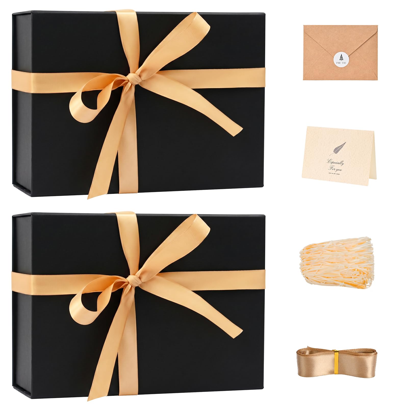2 Pack 9.5x7x3.5" Black Magnetic Gift Boxes with Lids for Birthday Presents